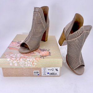 Very G Ultimate Grey/Taupe Shooties Peep-toe Silver Studded 4-inch Block Heels